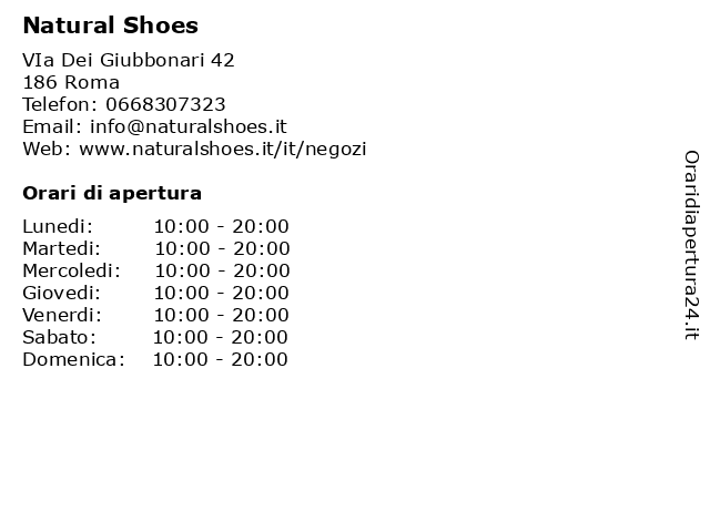 Orari di apertura Natural Shoes VIa Dei Giubbonari
